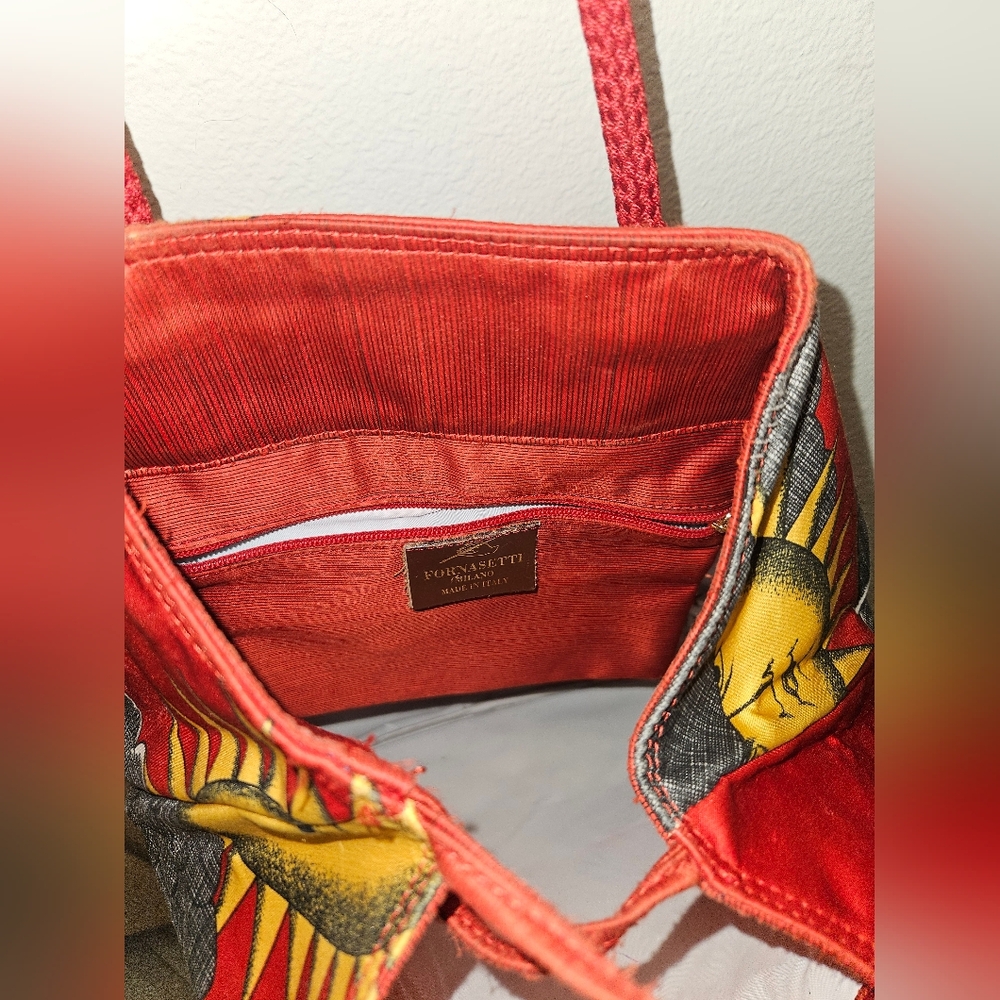 VINTAGE FORNASETTI MADE IN ITALY MILANO ARTSY COLORFUL SUN LANDSCAPE PURSE BAG - Picture 9 of 16